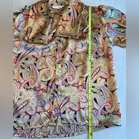 Vintage Oscar de la Renta Expressions Gold Paisley Blouse Size 10 - Picture 9 of 11